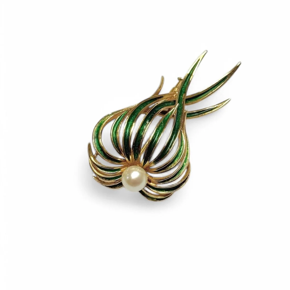 Brooch "posidonia" in yellow gold, green enamel and pearl - Image 3