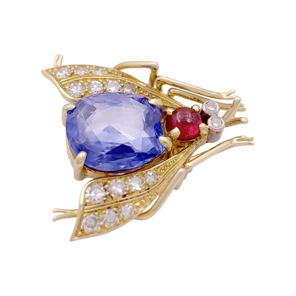 VAN CLEEF & ARPELS "Bee" Clip Brooch in yellow gold, platinum, sapphire, rubies and diamonds - Image 3