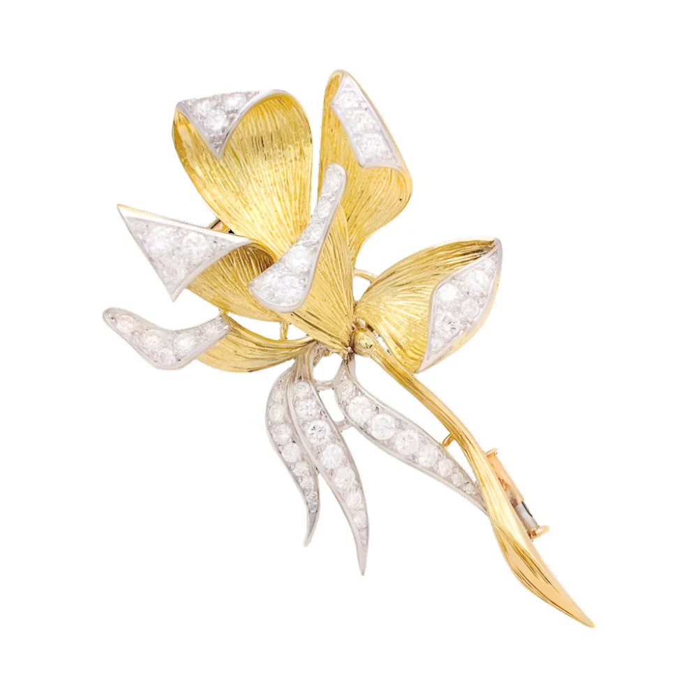 Brooch "Iris" in yellow gold, paltinium and diamonds - Image 3