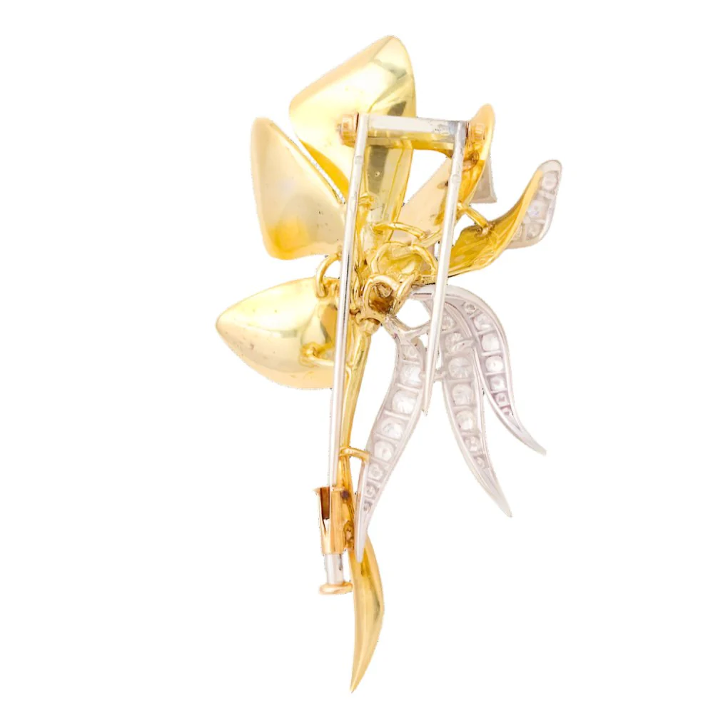Brooch "Iris" in yellow gold, paltinium and diamonds - Image 4