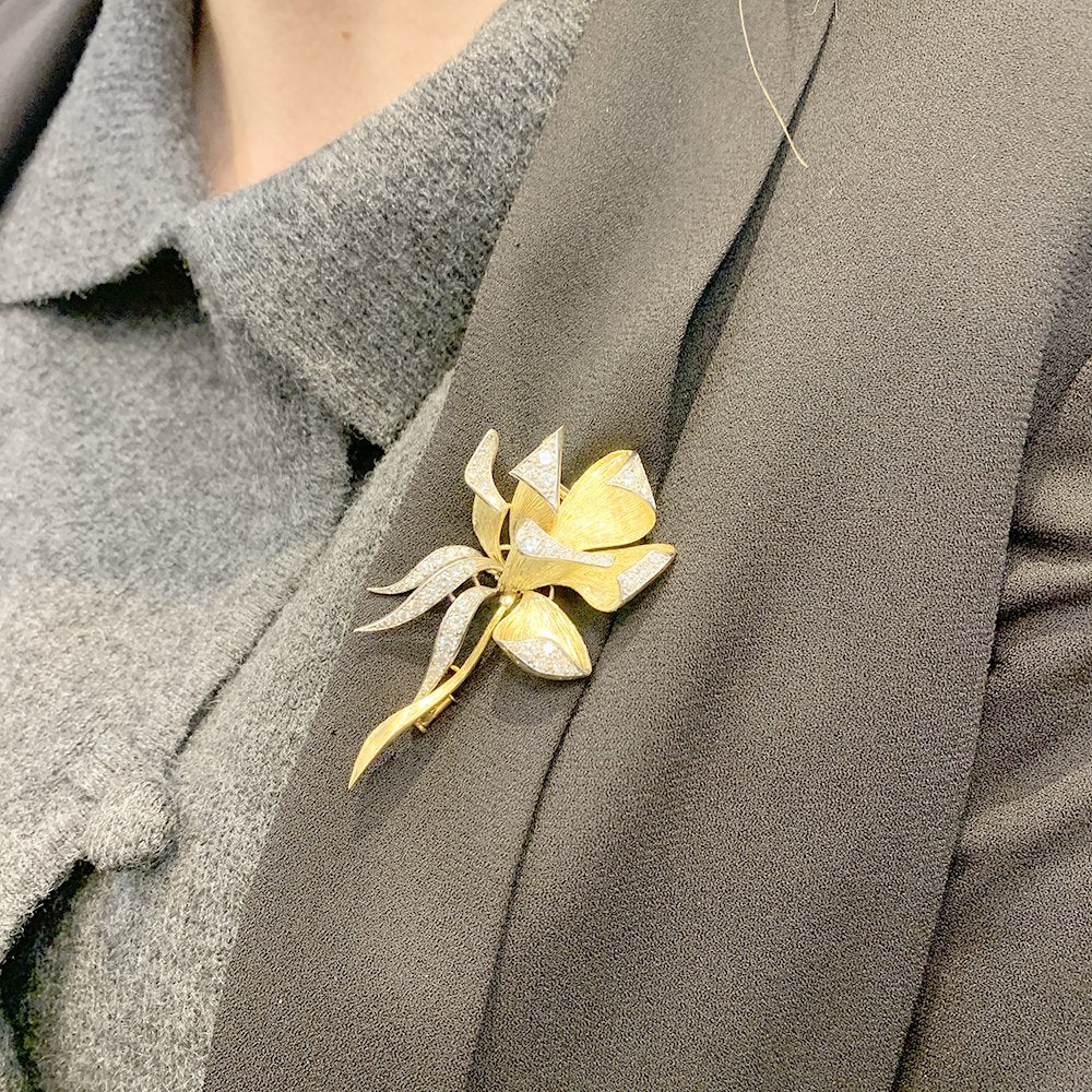 Brooch "Iris" in yellow gold, paltinium and diamonds - Image 5