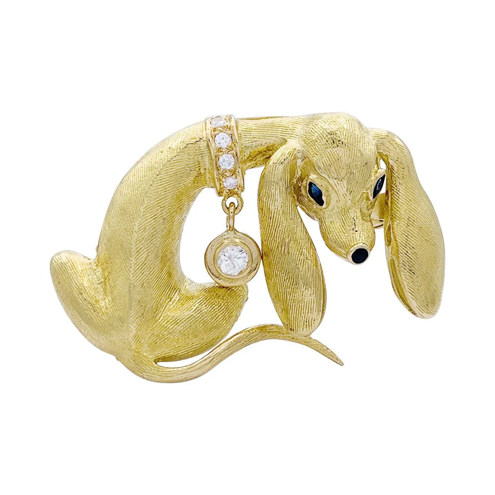 Vintage “Dachshund” brooch, yellow gold, diamonds