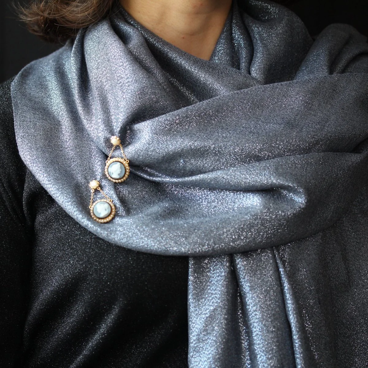 Spindles in yellow gold, agate and pearls - Image 2