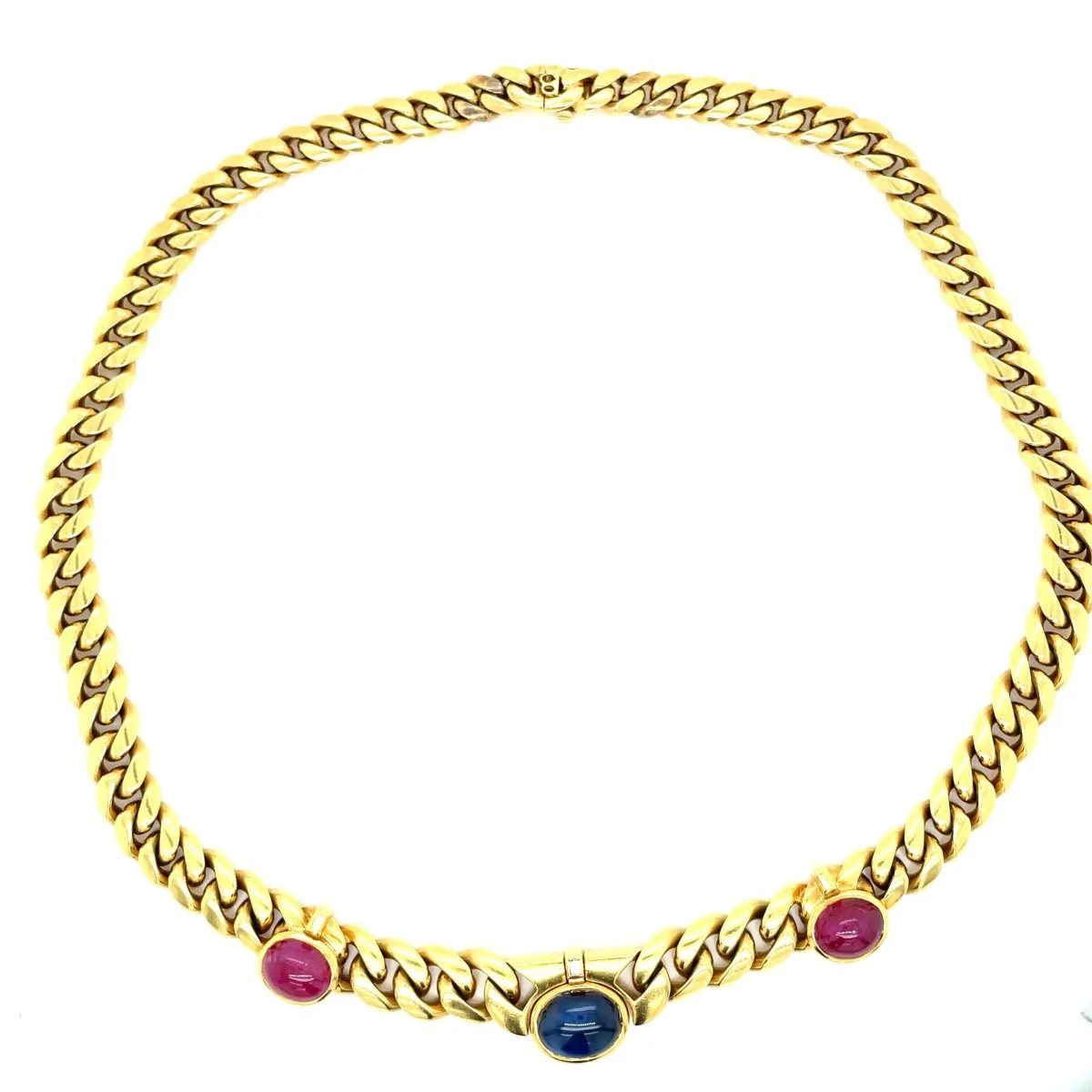 Bulgari 1970' Ruby Sapphire Diamond Curb Link Necklace