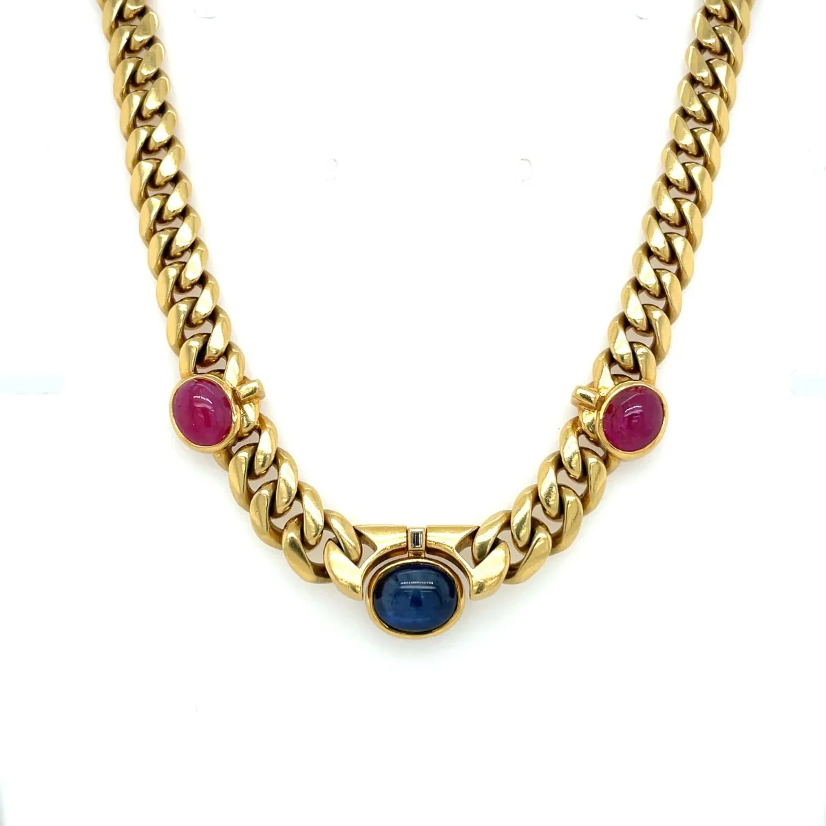 Bulgari 1970' Ruby Sapphire Diamond Curb Link Necklace - Image 2