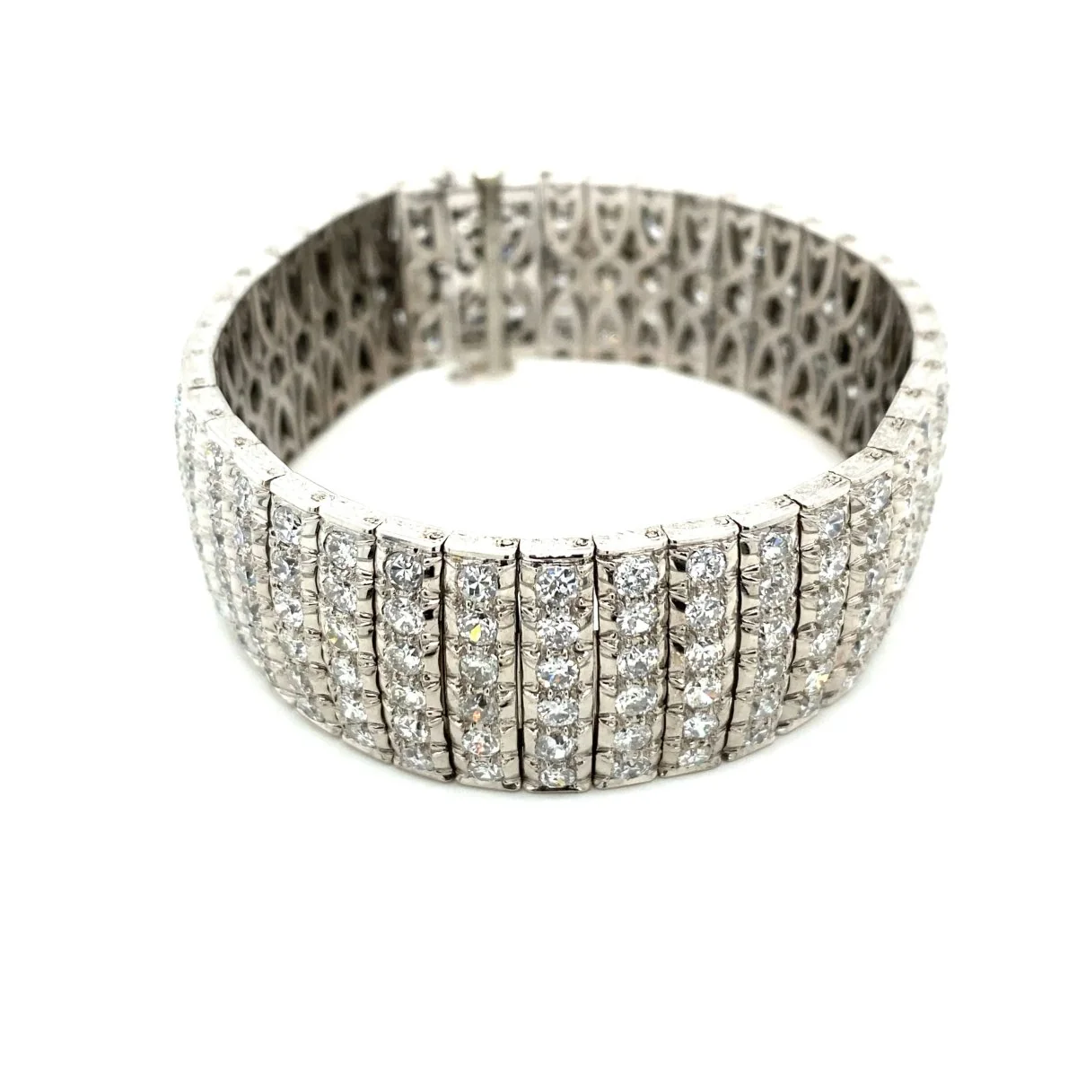 Bulgari Art Deco 30 Carat Diamond Engraved Platinum Tennis Bracelet - Image 2