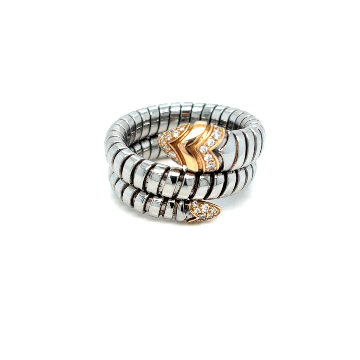 Ring BULGARI "Serpenti Tubogas" headband in rose gold, steel and diamonds