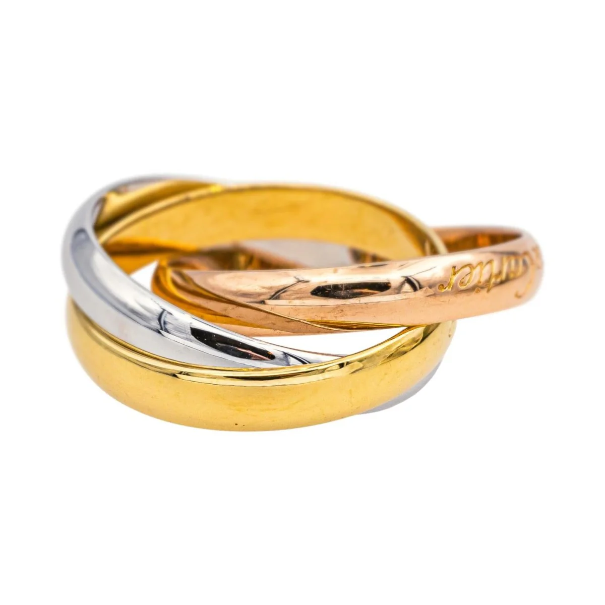 Cartier "Trinity" wedding band in yellow, white, and rose gold - Image 3