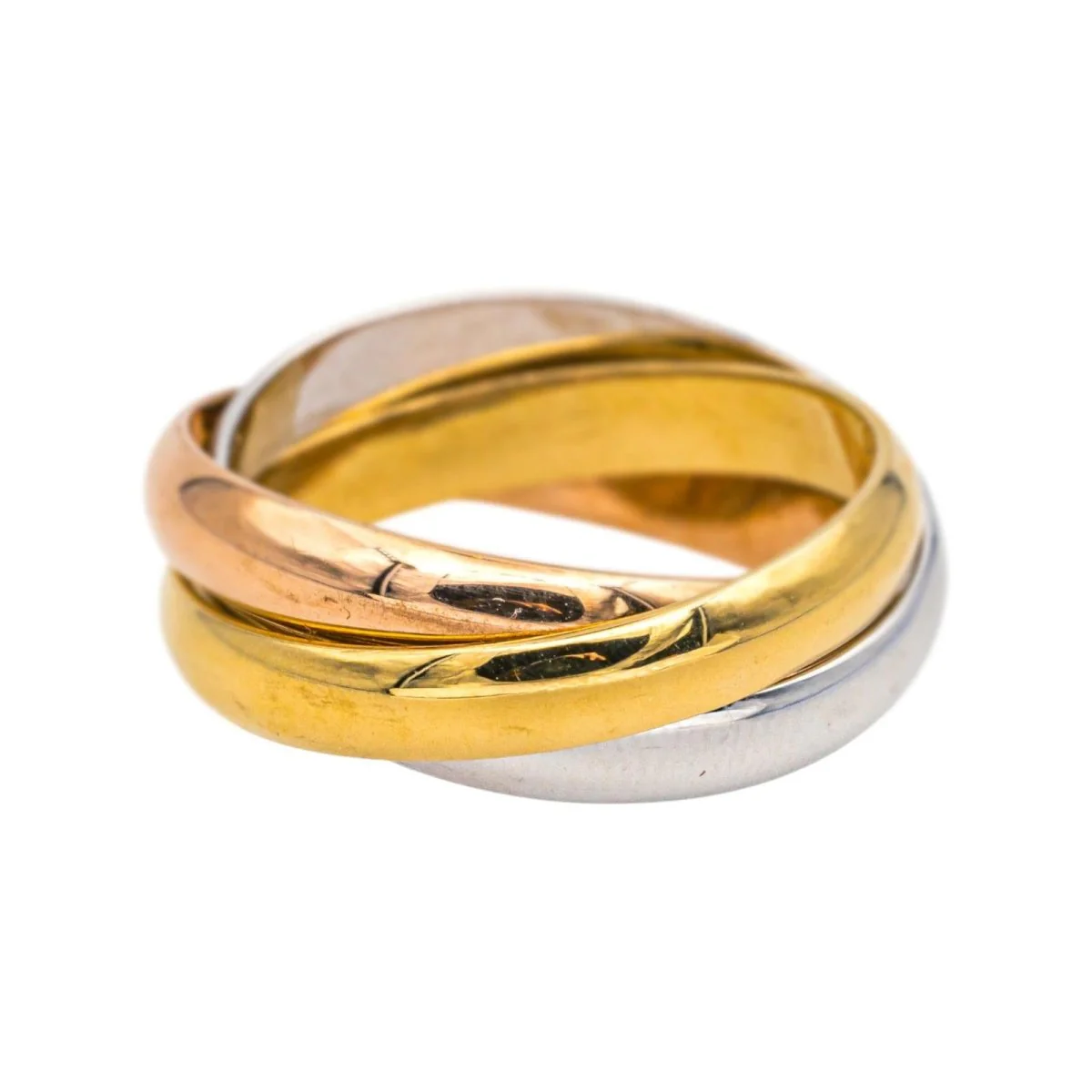 Cartier "Trinity" wedding band in yellow, white, and rose gold