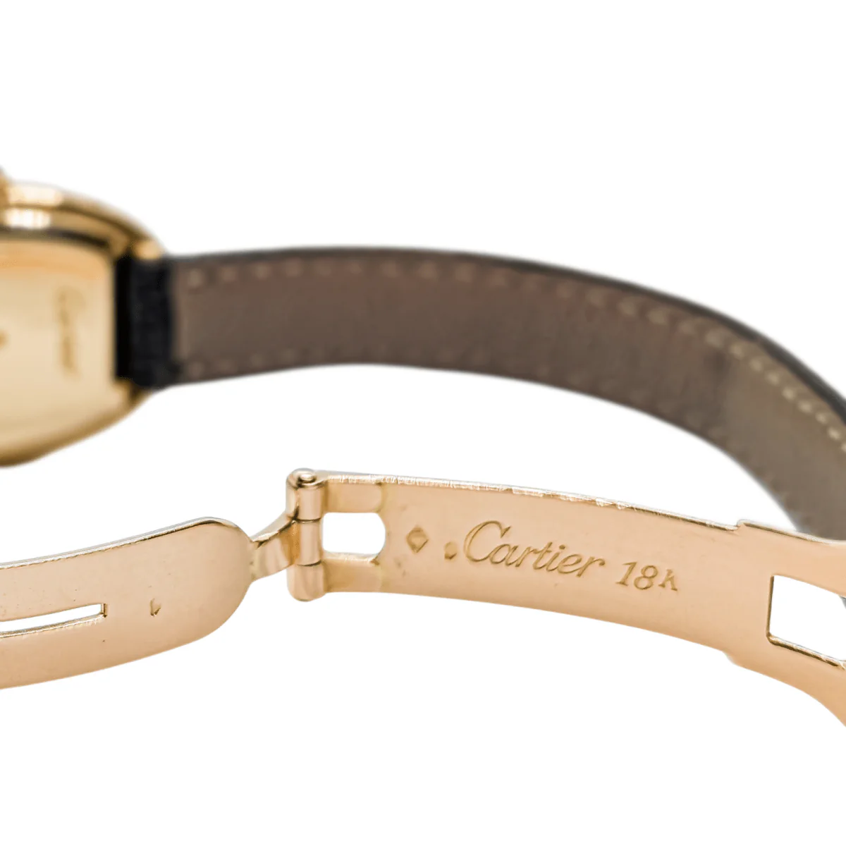 Watch Mechanical CARTIER "Baignoire" in yellow gold, leather and sapphire - Image 7