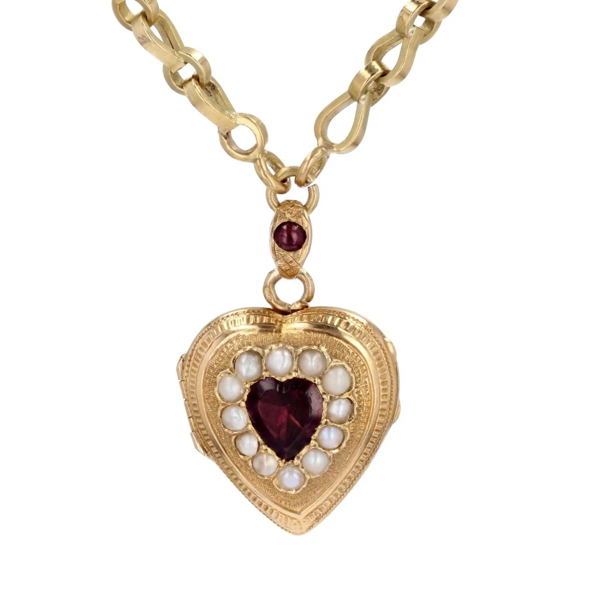 Necklace Ras de Cou in yellow gold, garnets and pearls