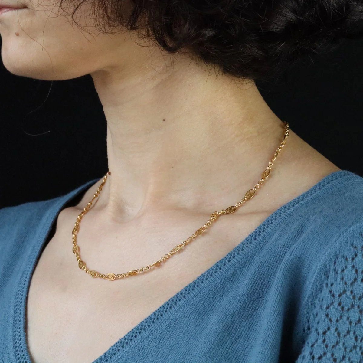Necklace antique openwork motifs in yellow gold - Image 8