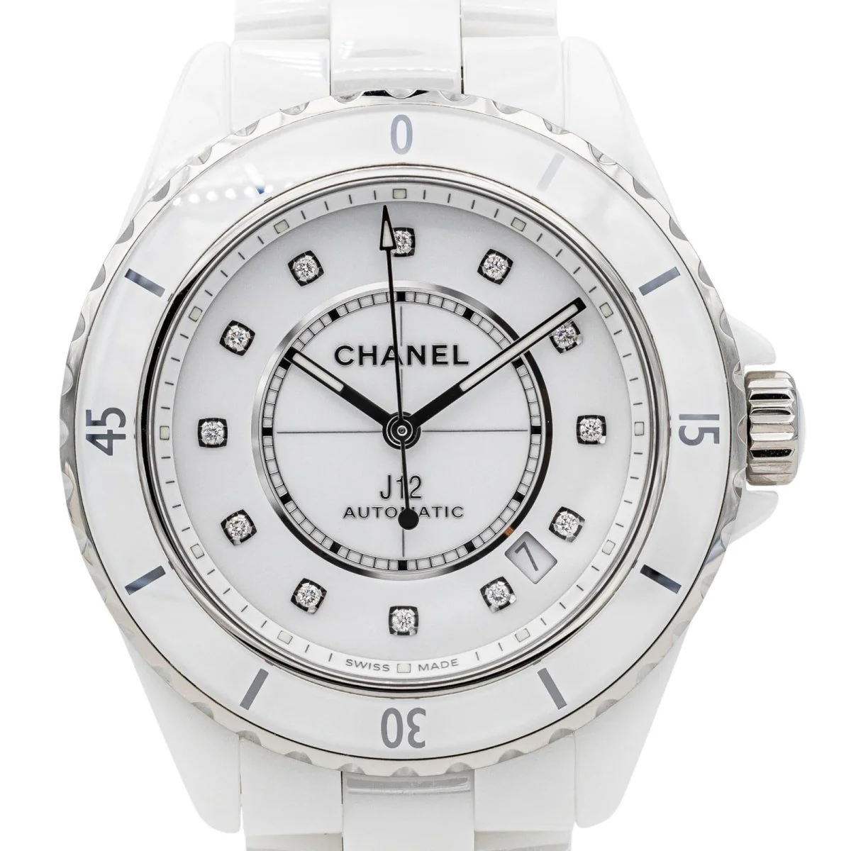 Watch Mechanical CHANEL "J12" in ceramic and diamonds - Image 4