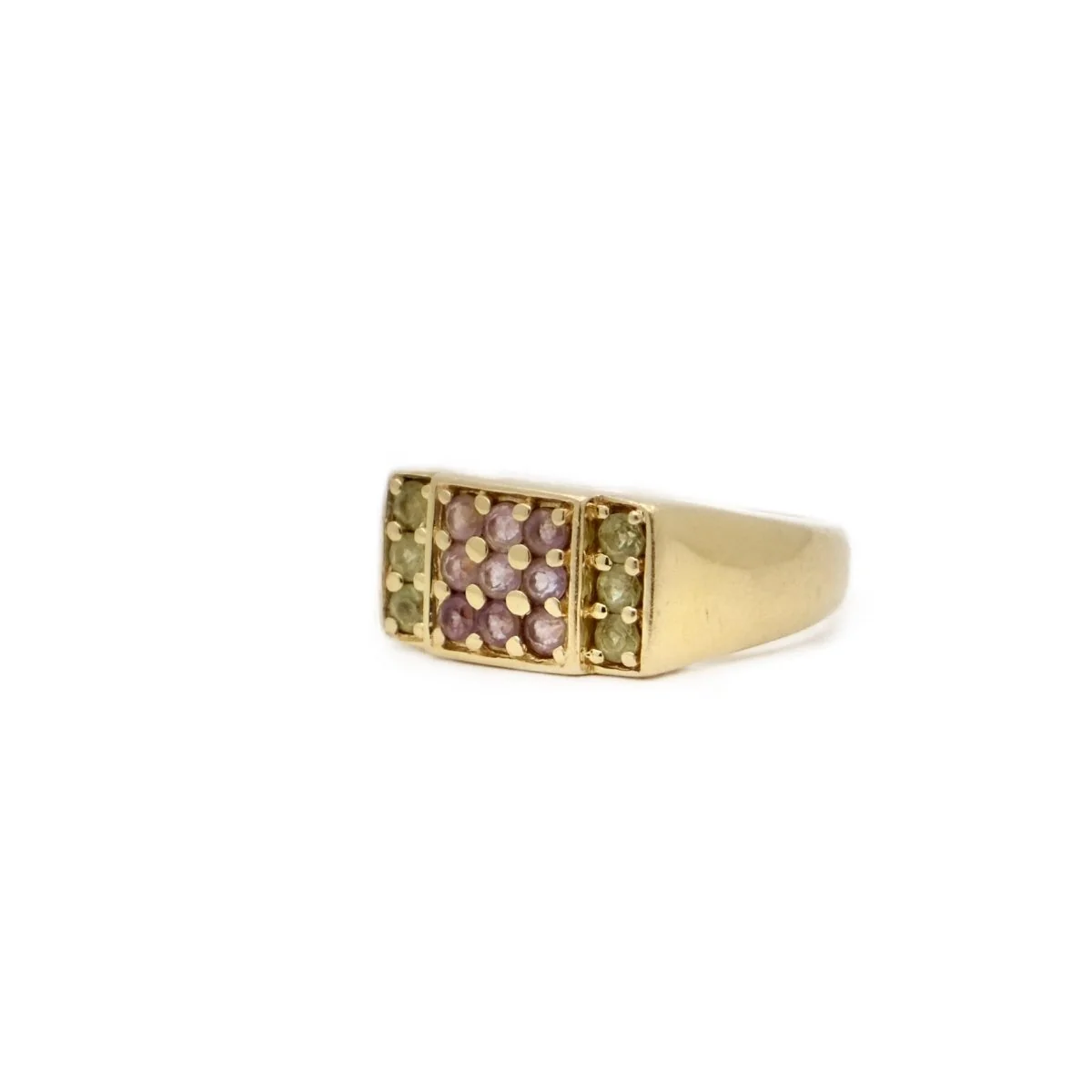 Bague chevalière en or jaune et améthyste et péridot - Image 3