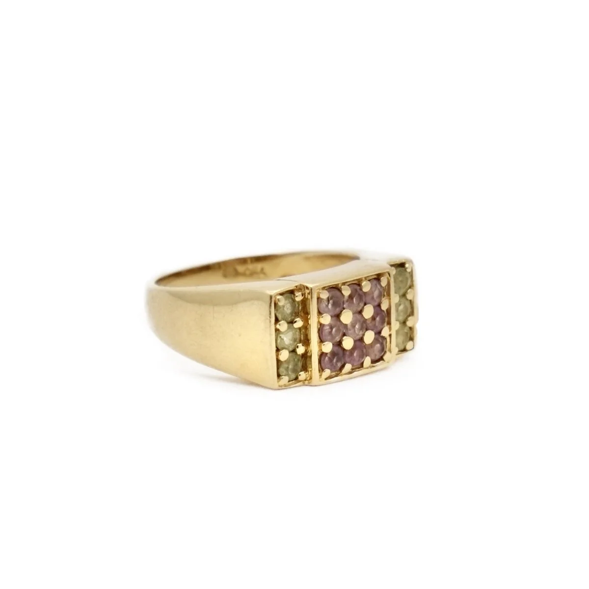 Bague chevalière en or jaune et améthyste et péridot - Image 4