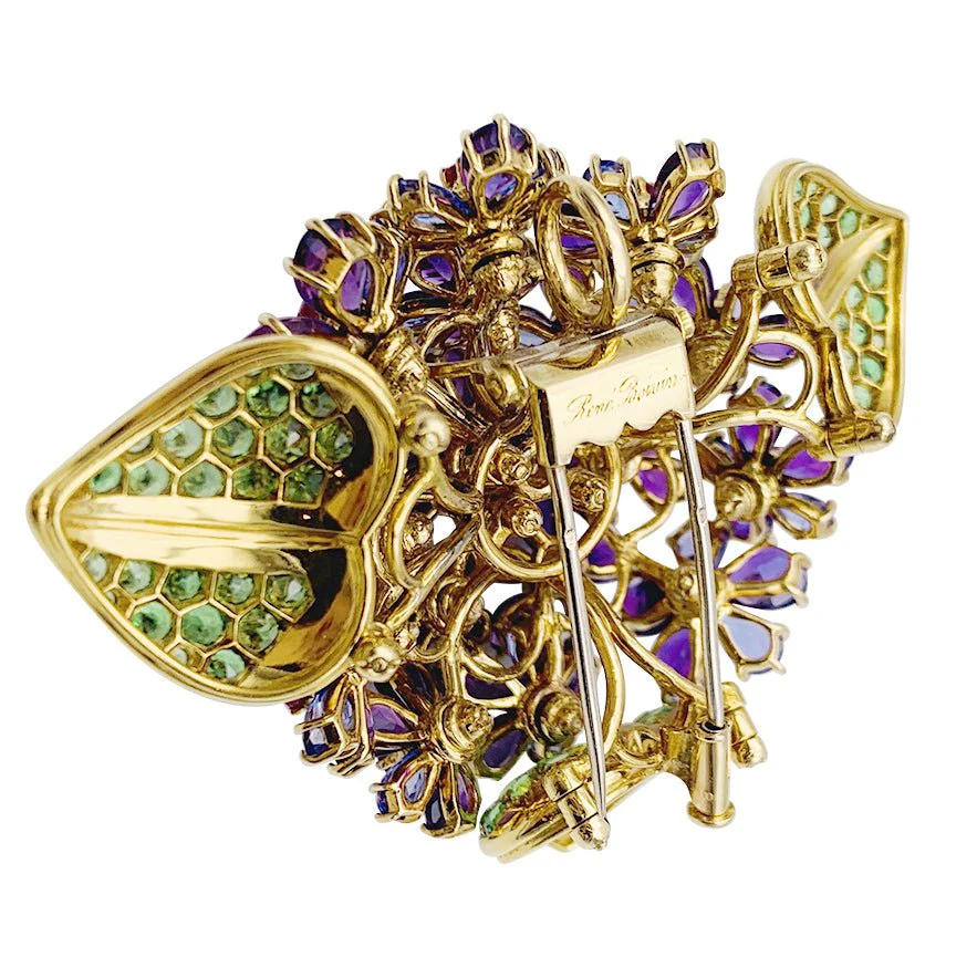 René Boivin clip, "Bouquet de Violettes", Yellow gold, colored gems. - Image 5