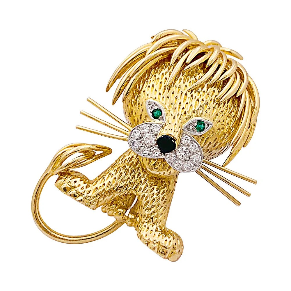 VAN CLEEF & ARPELS “Lion Ebouriffé” clip brooch in yellow gold, platinum, emeralds and diamonds - Image 5
