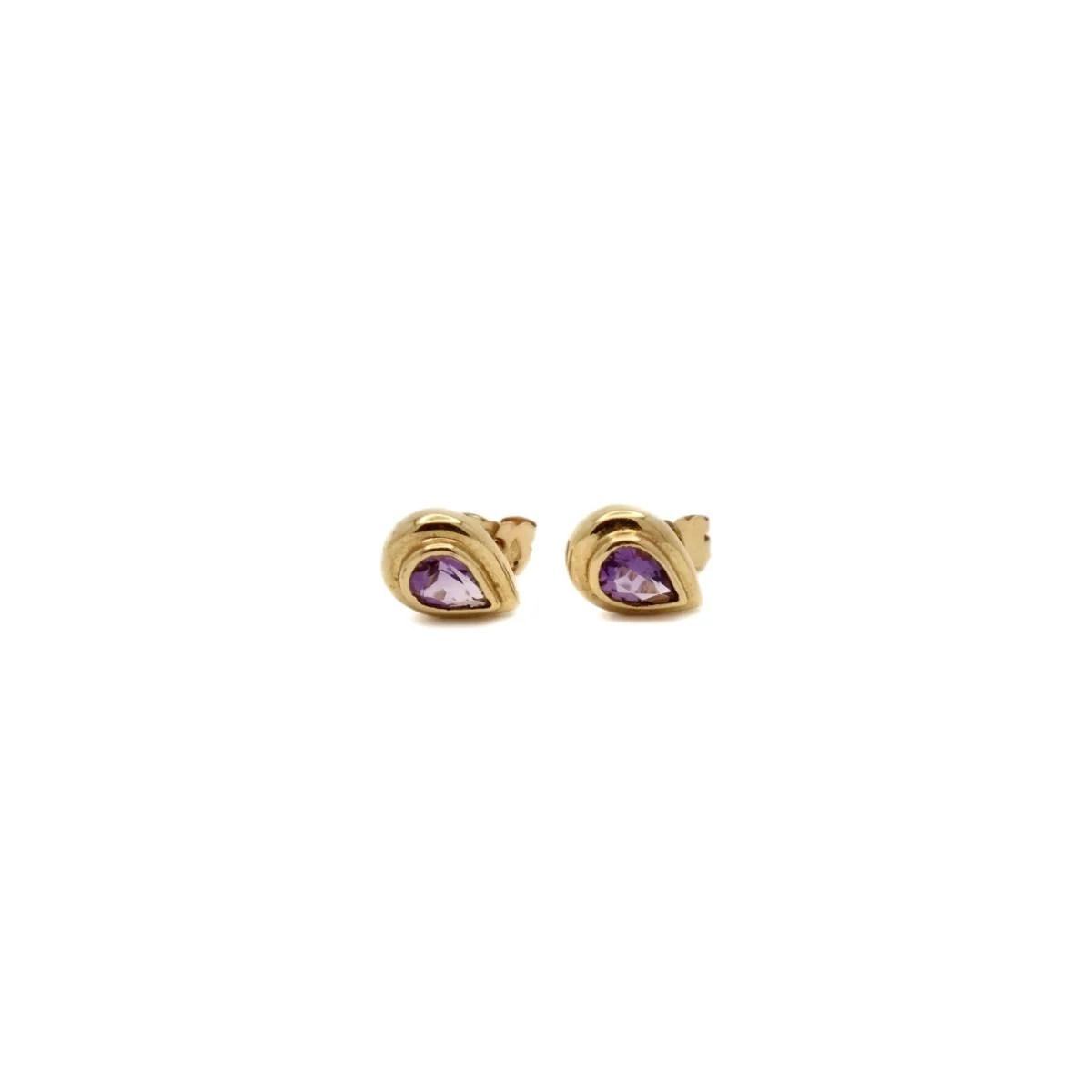 Amethyst drop flea earrings in yellow gold