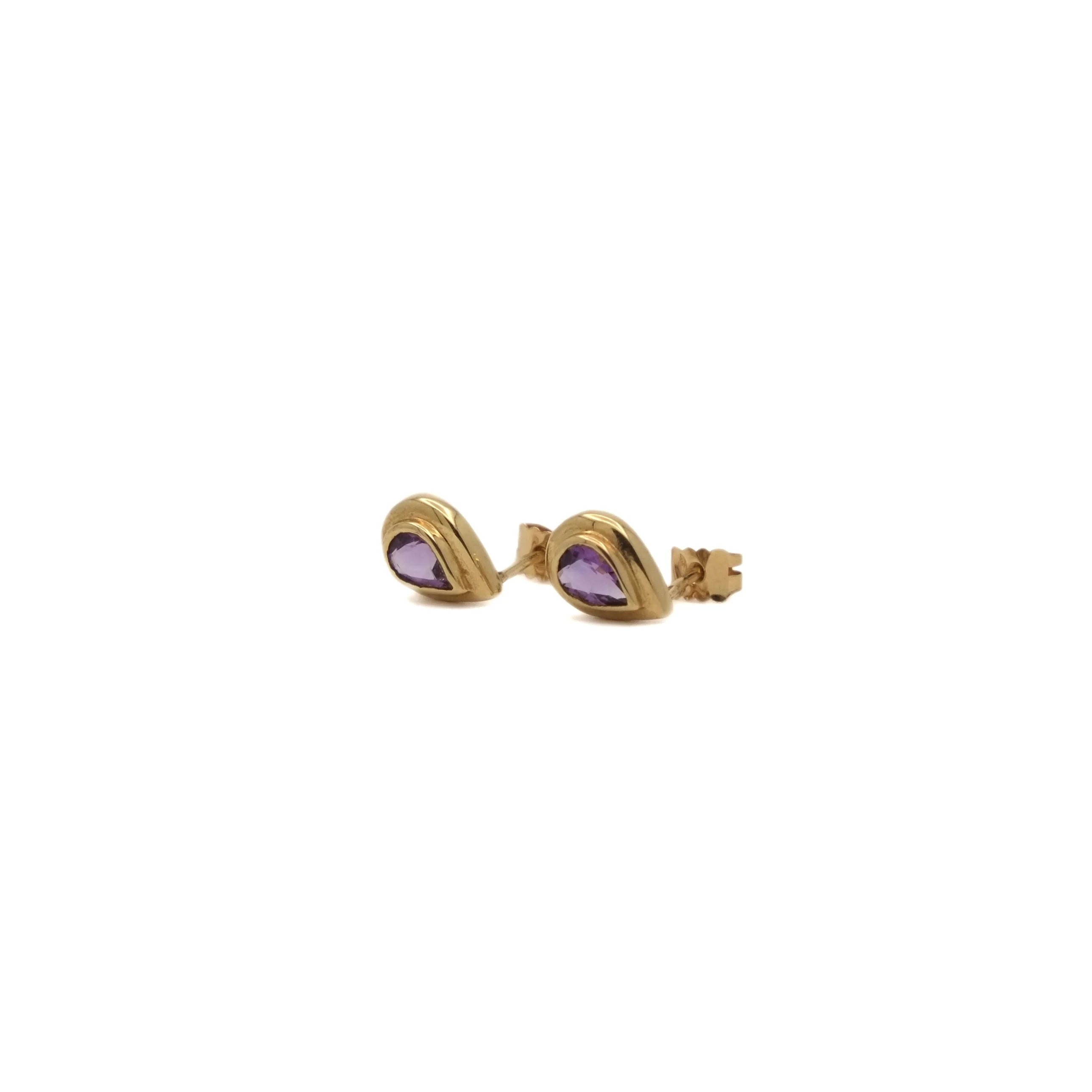 Amethyst drop flea earrings in yellow gold - Image 4