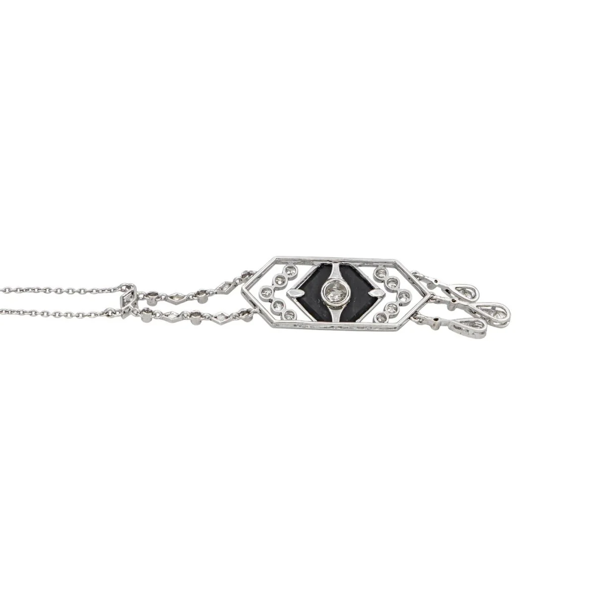 Platinum, onyx and diamond chain necklace - Image 4