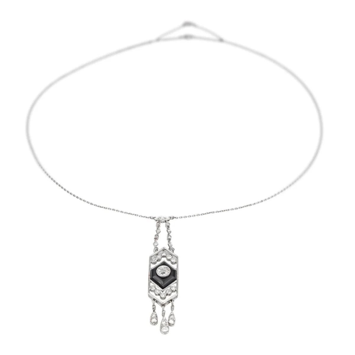 Platinum, onyx and diamond chain necklace - Image 7