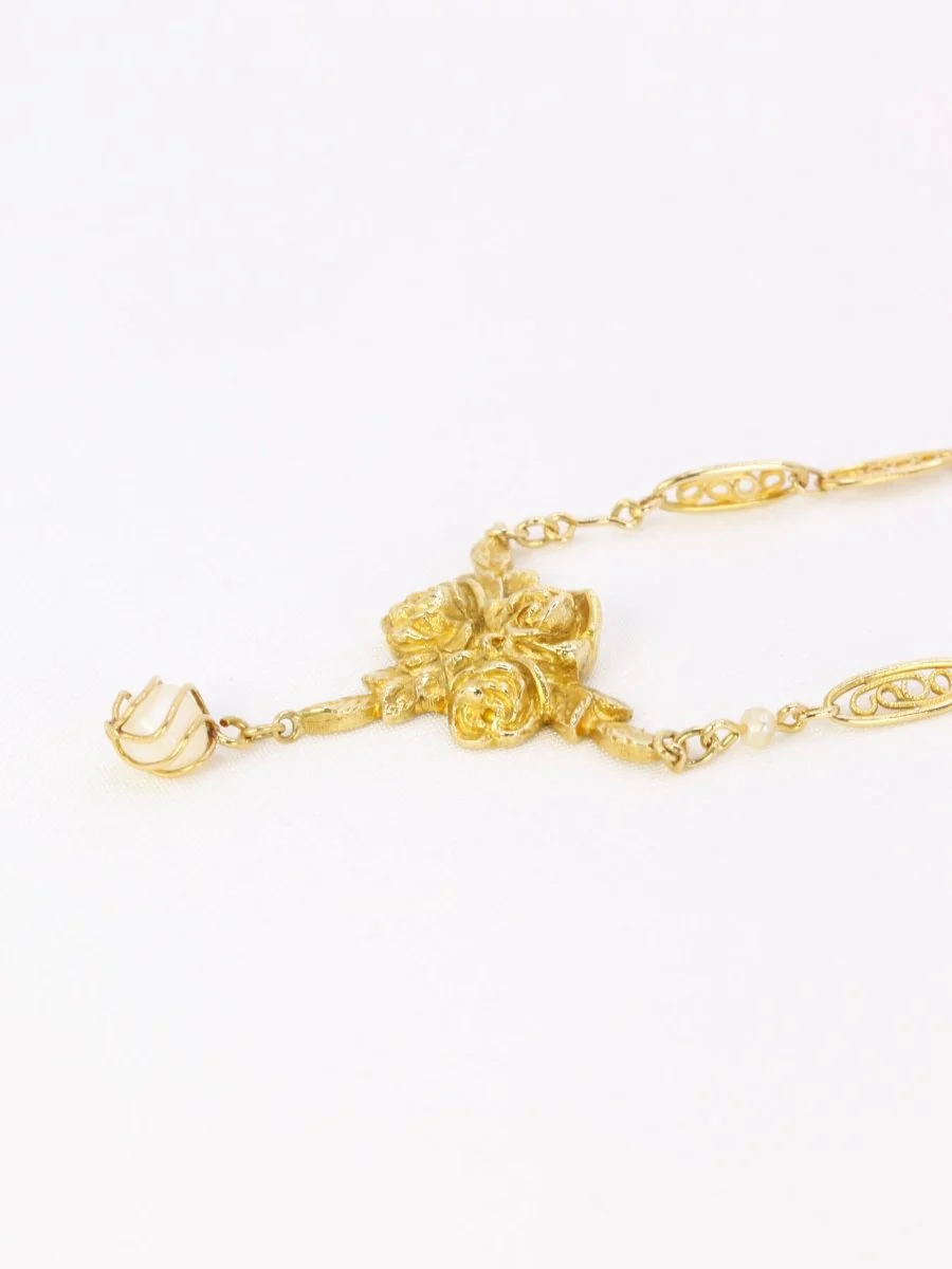 Necklace filigree mesh in yellow gold and fine pearls - Image 8