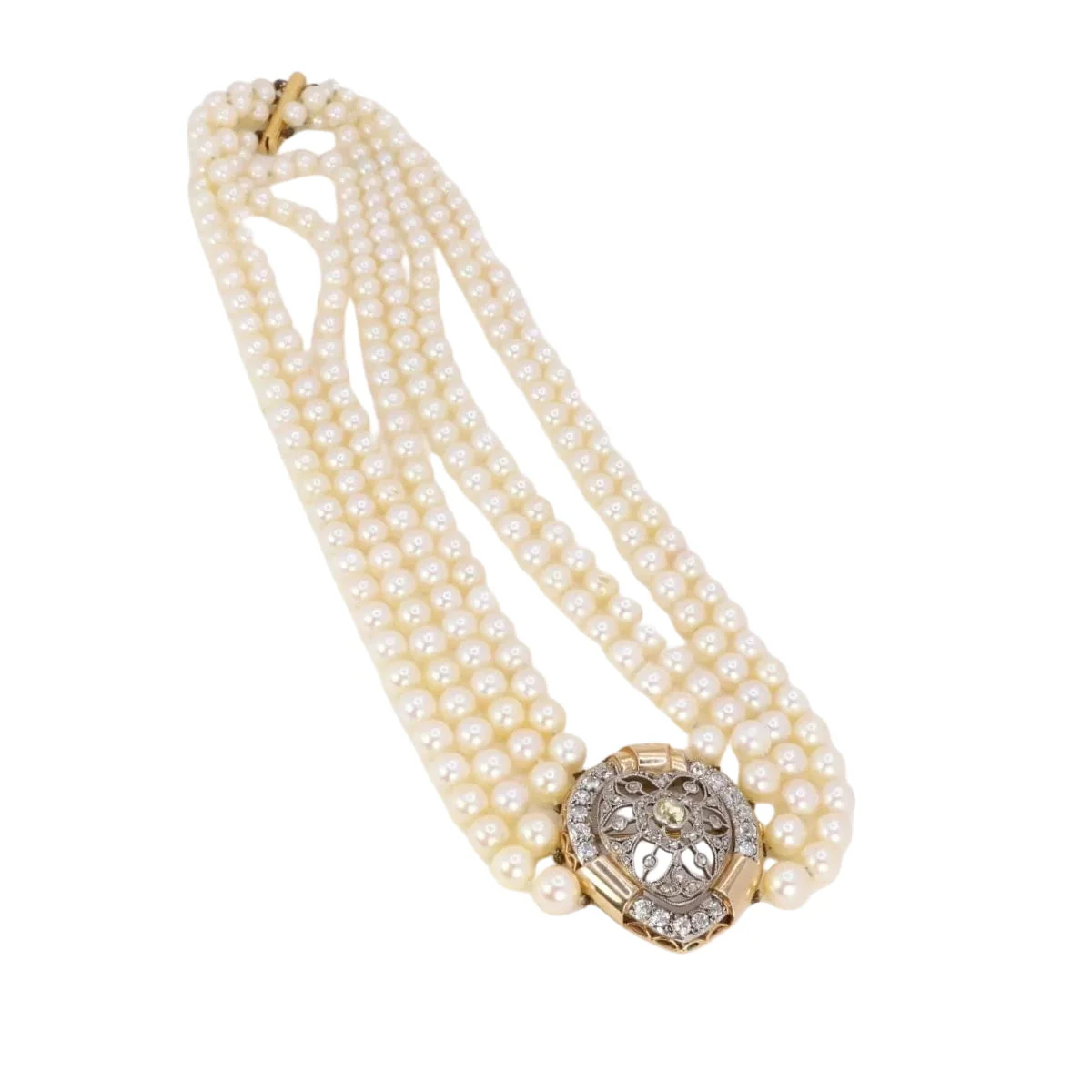 Belle Epoque diamond necklace with cultured pearls - Image 3