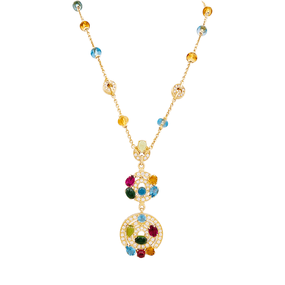 BULGARI "Astrale" chain necklace in yellow gold, topaz, citrine, peridots, rhodolite, tourmaline and diamonds