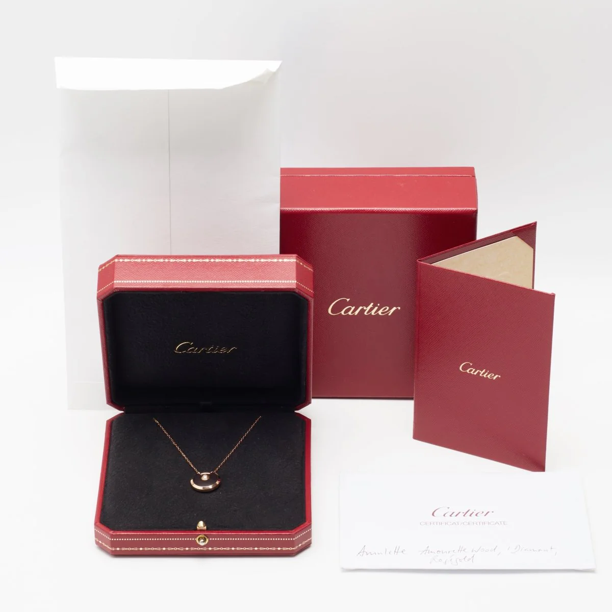 Necklace Long necklace CARTIER "Amulette PM" in rose gold, wood amourette and diamond - Image 7