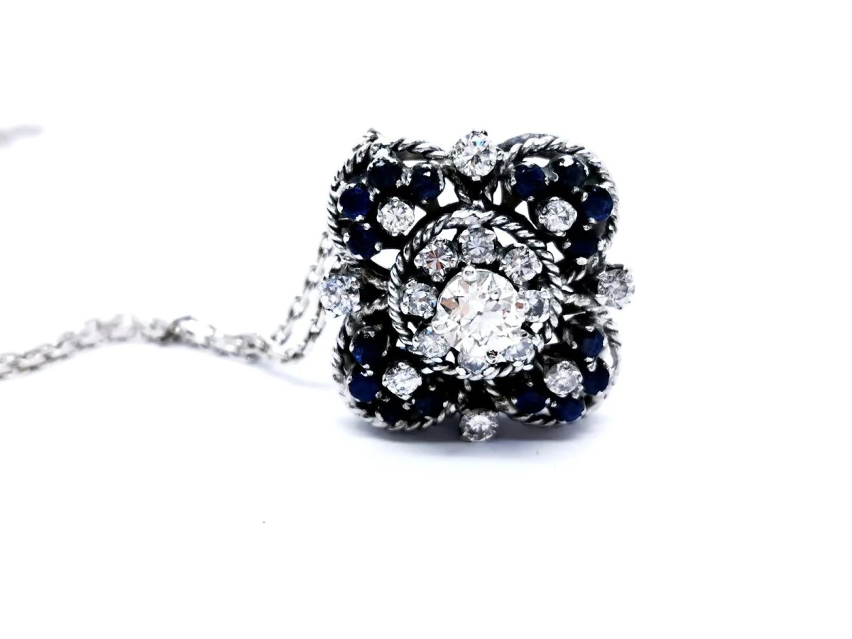 Pendant necklace in white gold, sapphires and diamonds - Image 2