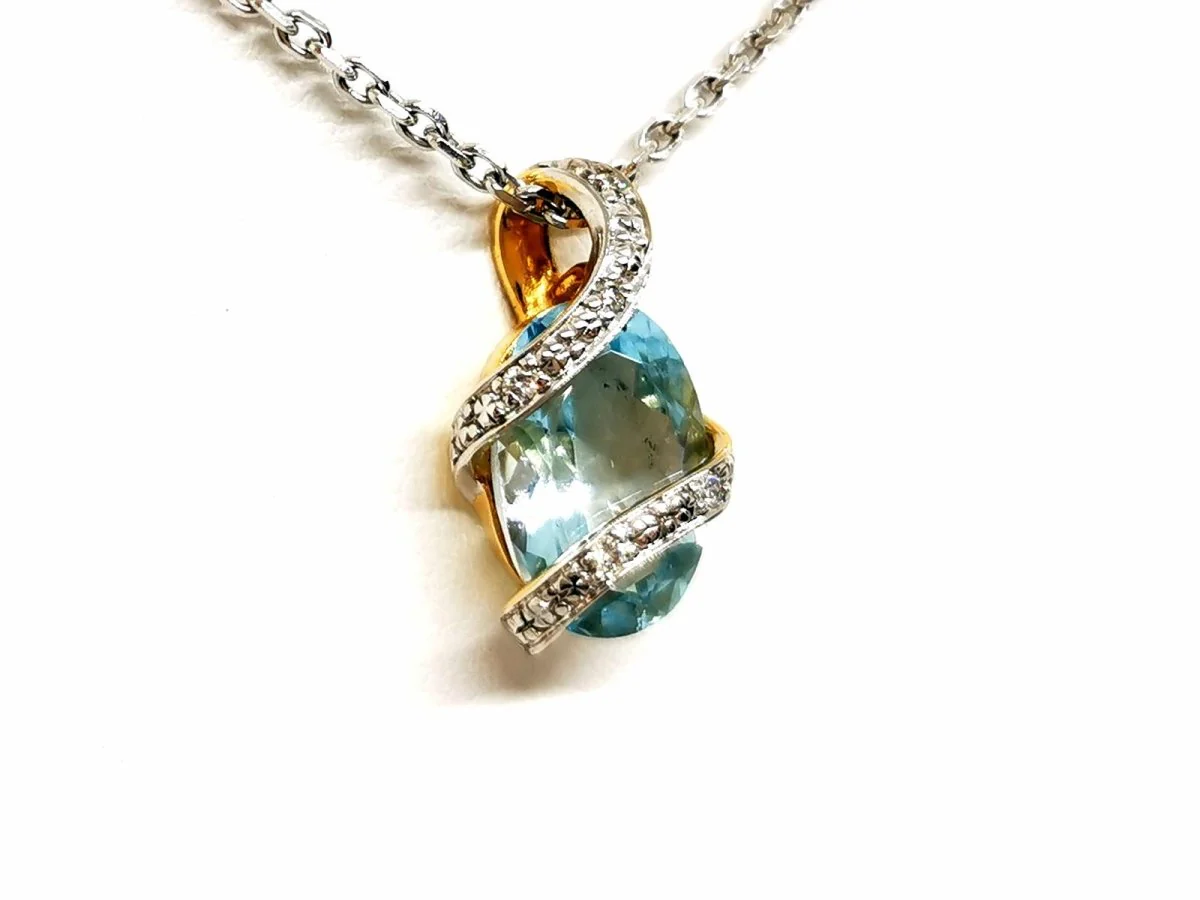 Necklace Chain + pendant White gold Topaz - Image 8