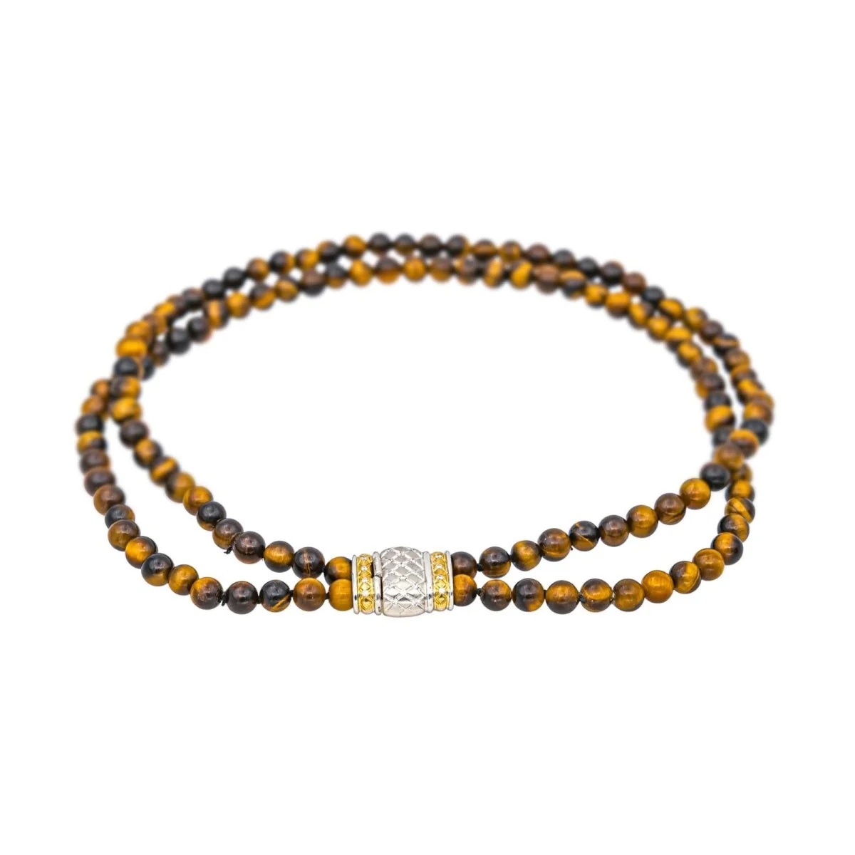 Choker necklace in yellow gold, white gold, tiger's eye and diamonds - Image 4