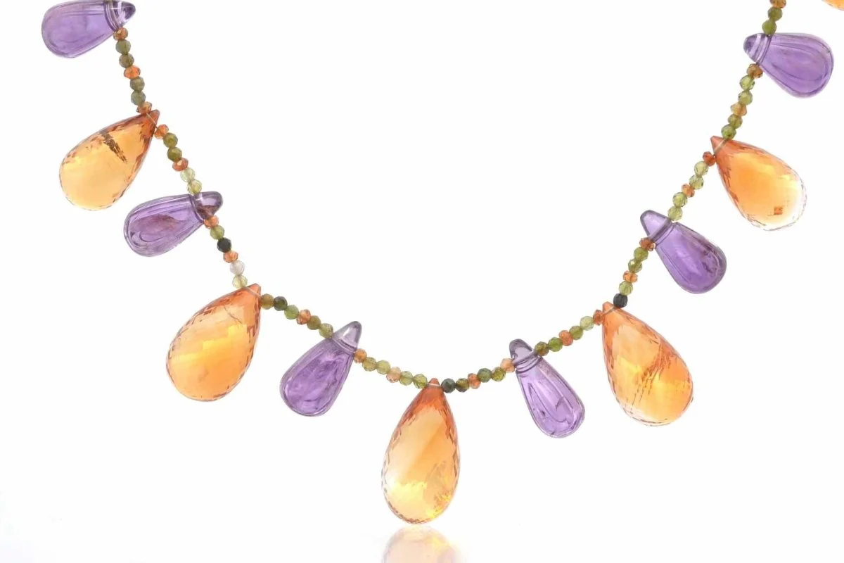 Citrine and amethyst necklace in yellow gold