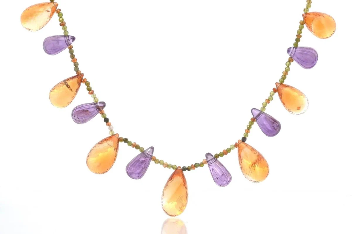 Citrine and amethyst necklace in yellow gold - Image 2
