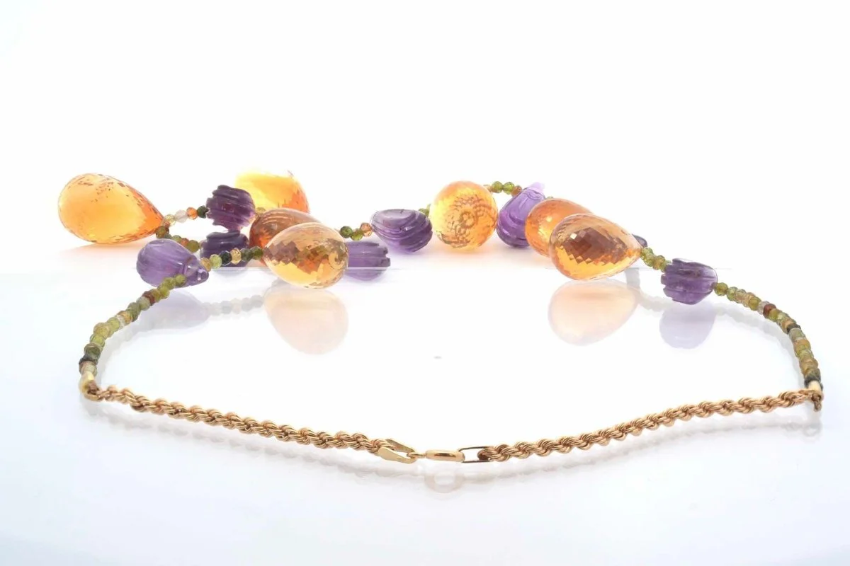 Citrine and amethyst necklace in yellow gold - Image 3