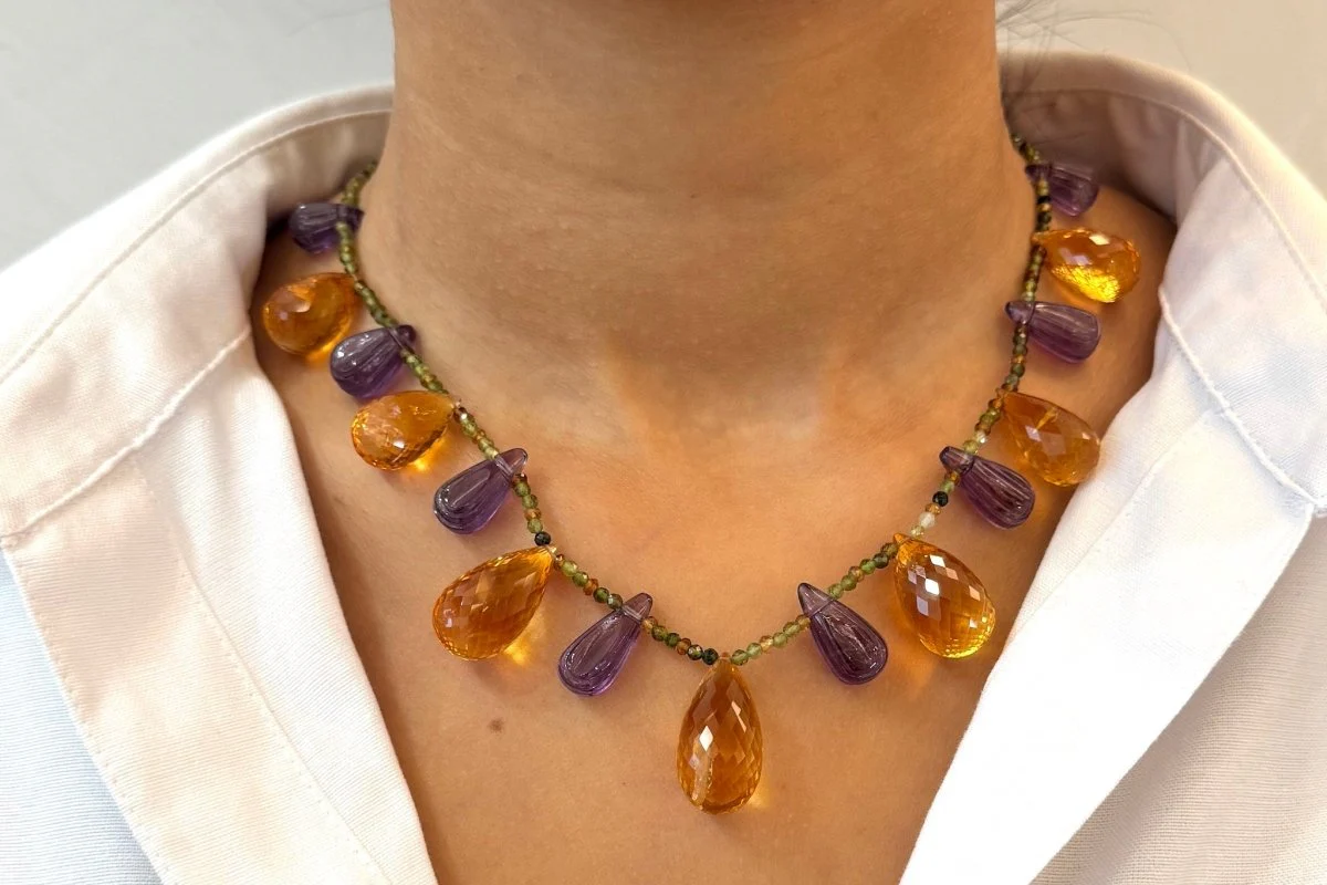 Citrine and amethyst necklace in yellow gold - Image 4