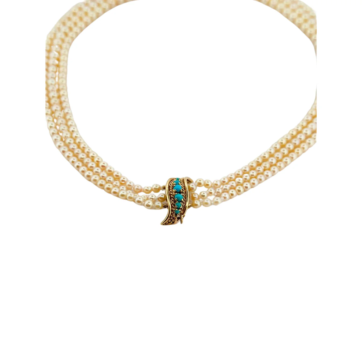 Pearl necklace in yellow gold and turquoise - Image 3