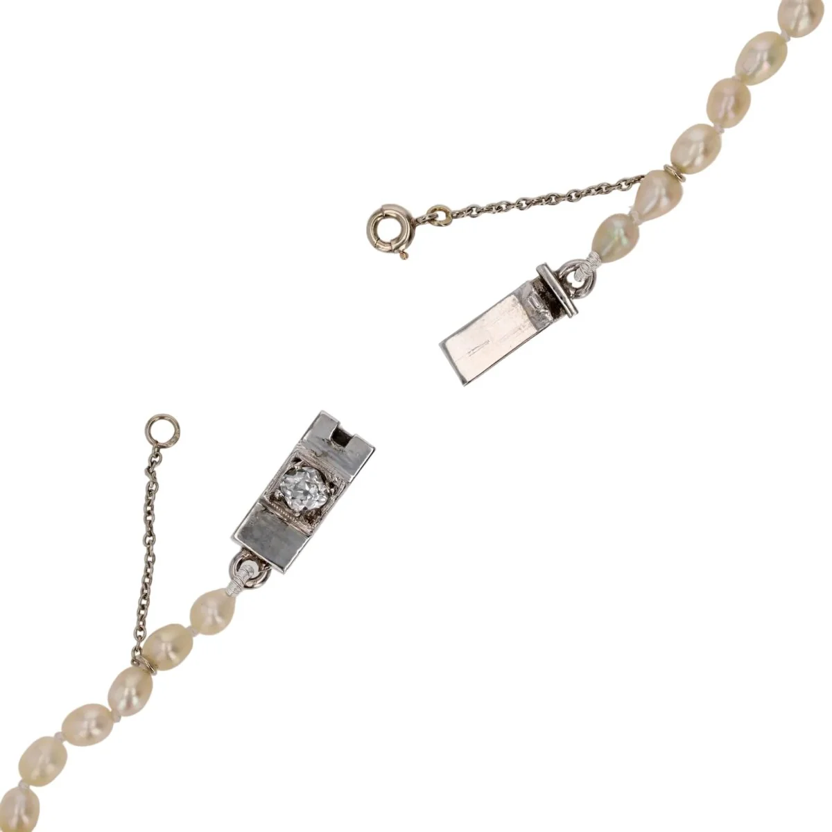 Pearl necklace in white gold, platinum and diamonds - Image 4