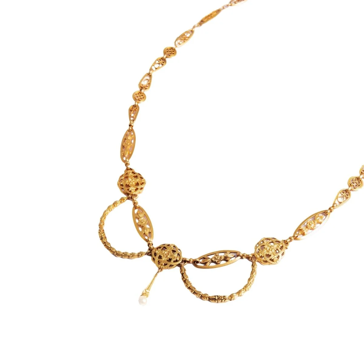Drapery necklace in yellow gold and pearls - Image 3