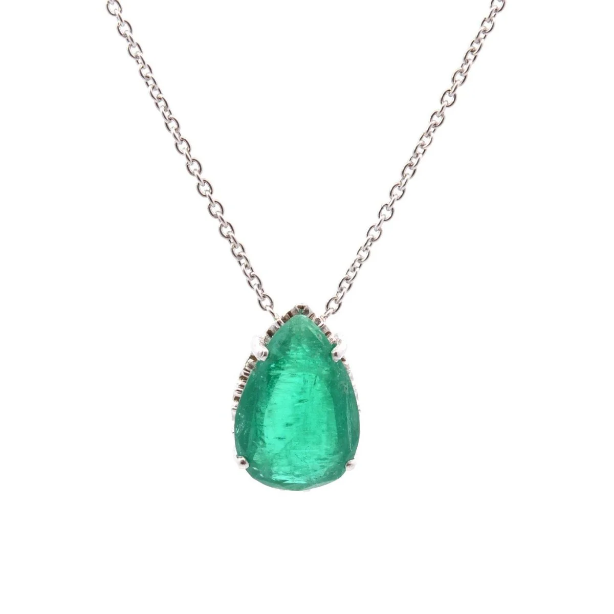 Necklace Pendant in white gold, paltinium and emerald