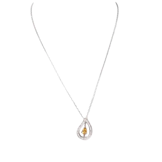 White gold, citrine and diamond necklace