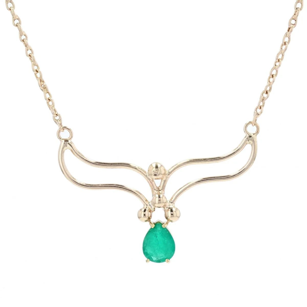 Drapery Necklace in Rose gold, Pearls, and Emerald