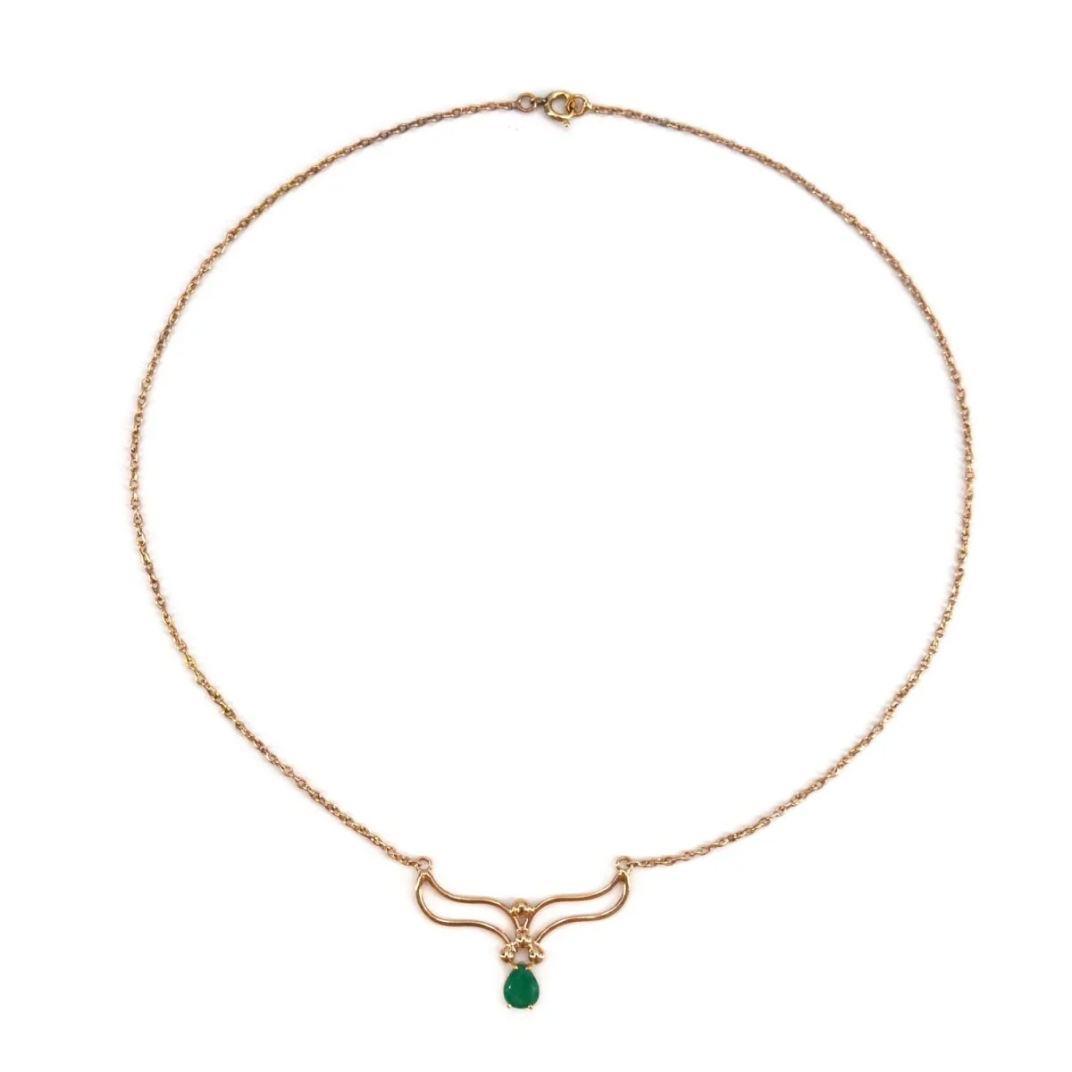 Drapery Necklace in Rose gold, Pearls, and Emerald - Image 3