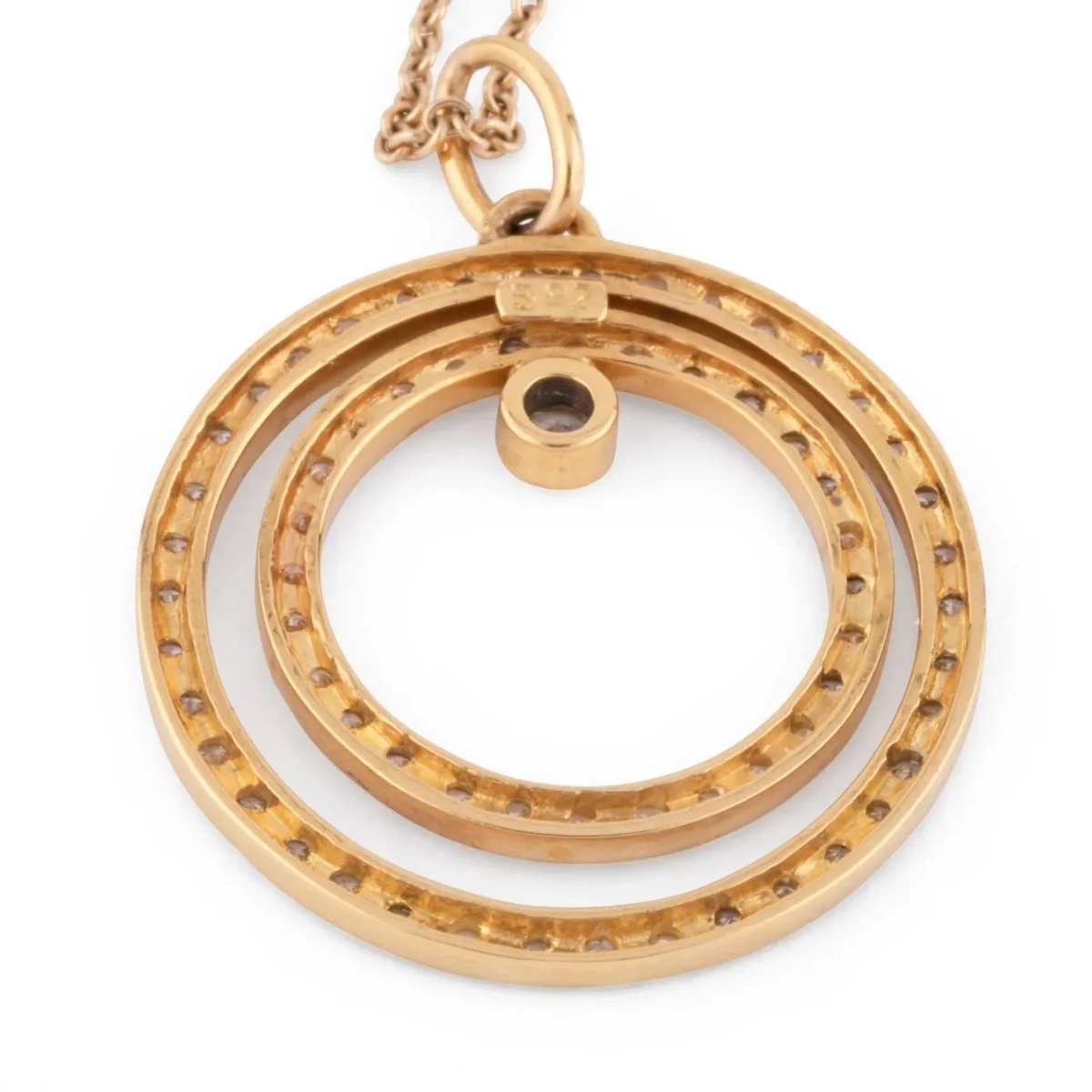 Yellow gold diamond pattern necklace on long alternating diamond chain - Image 5