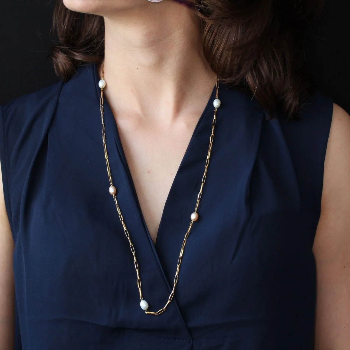 Necklace Mesh rose gold and pearls - Image 2