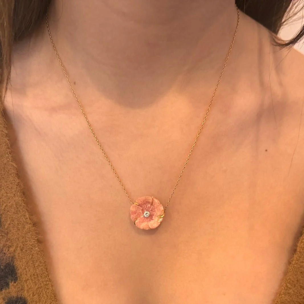Rose gold, porcelain and diamond pendant necklace - Image 2