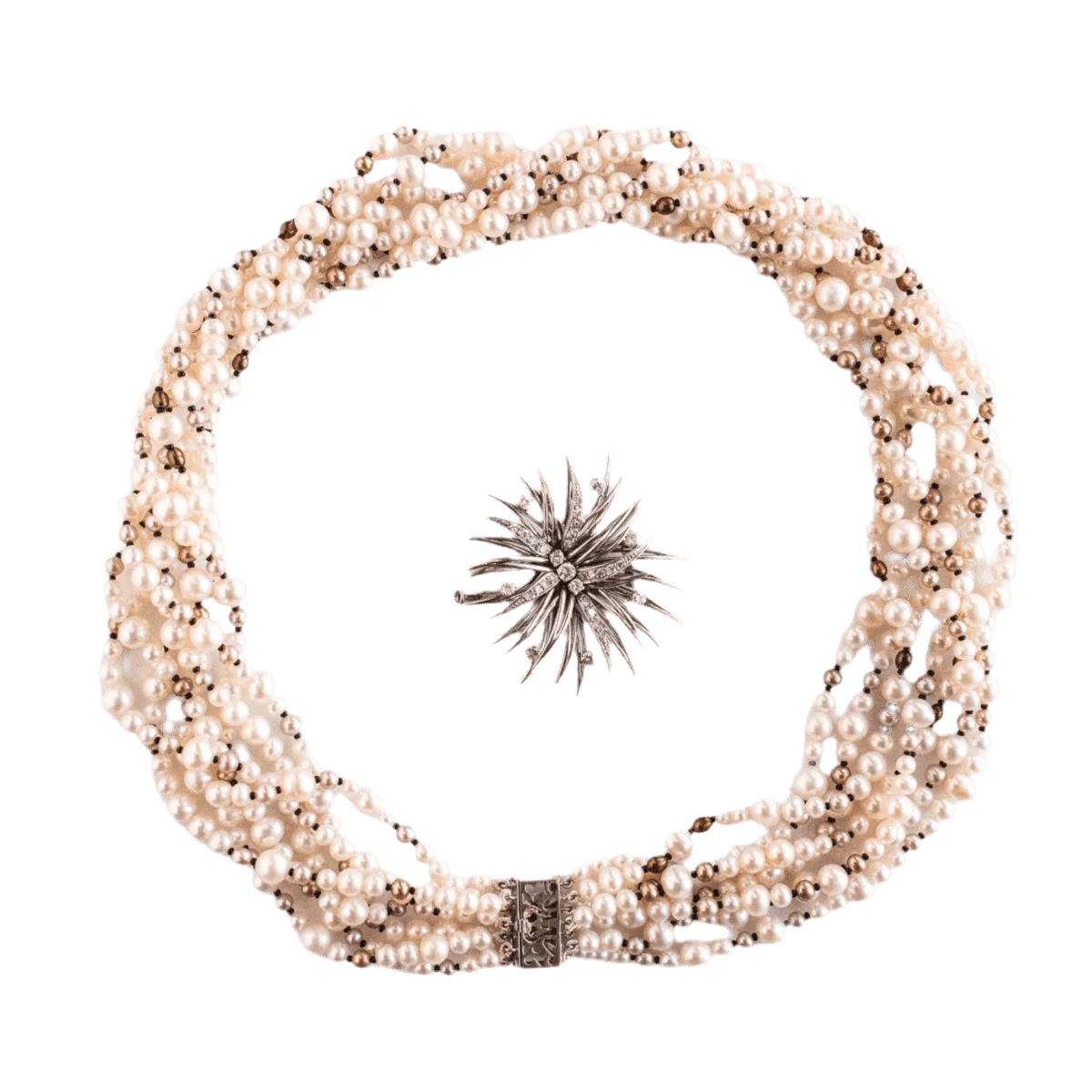 Necklace Ras de Cou in white gold, paltinium, onyx, pearls and diamonds - Image 3