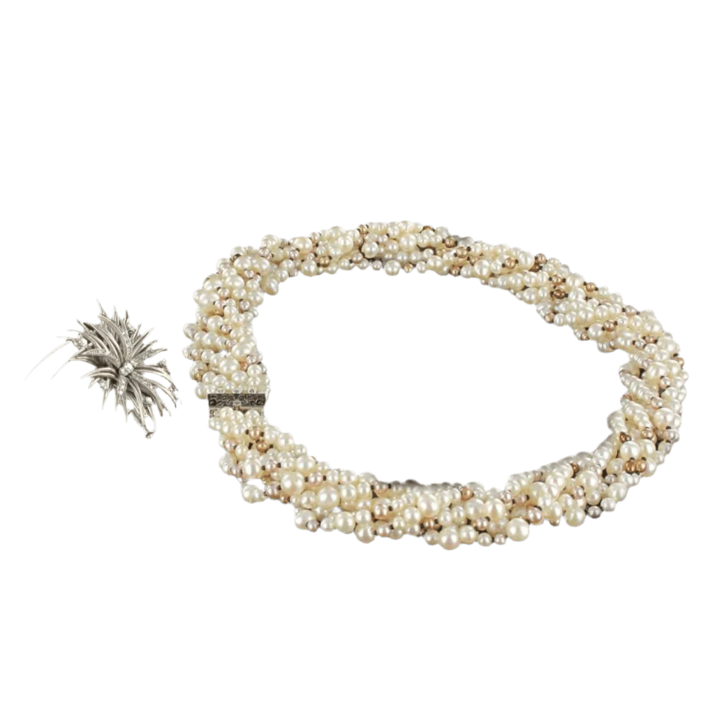 Necklace Ras de Cou in white gold, paltinium, onyx, pearls and diamonds - Image 4