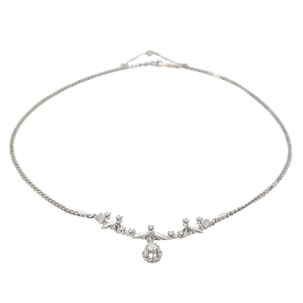 White Gold Diamond Leaf Necklace - Image 4