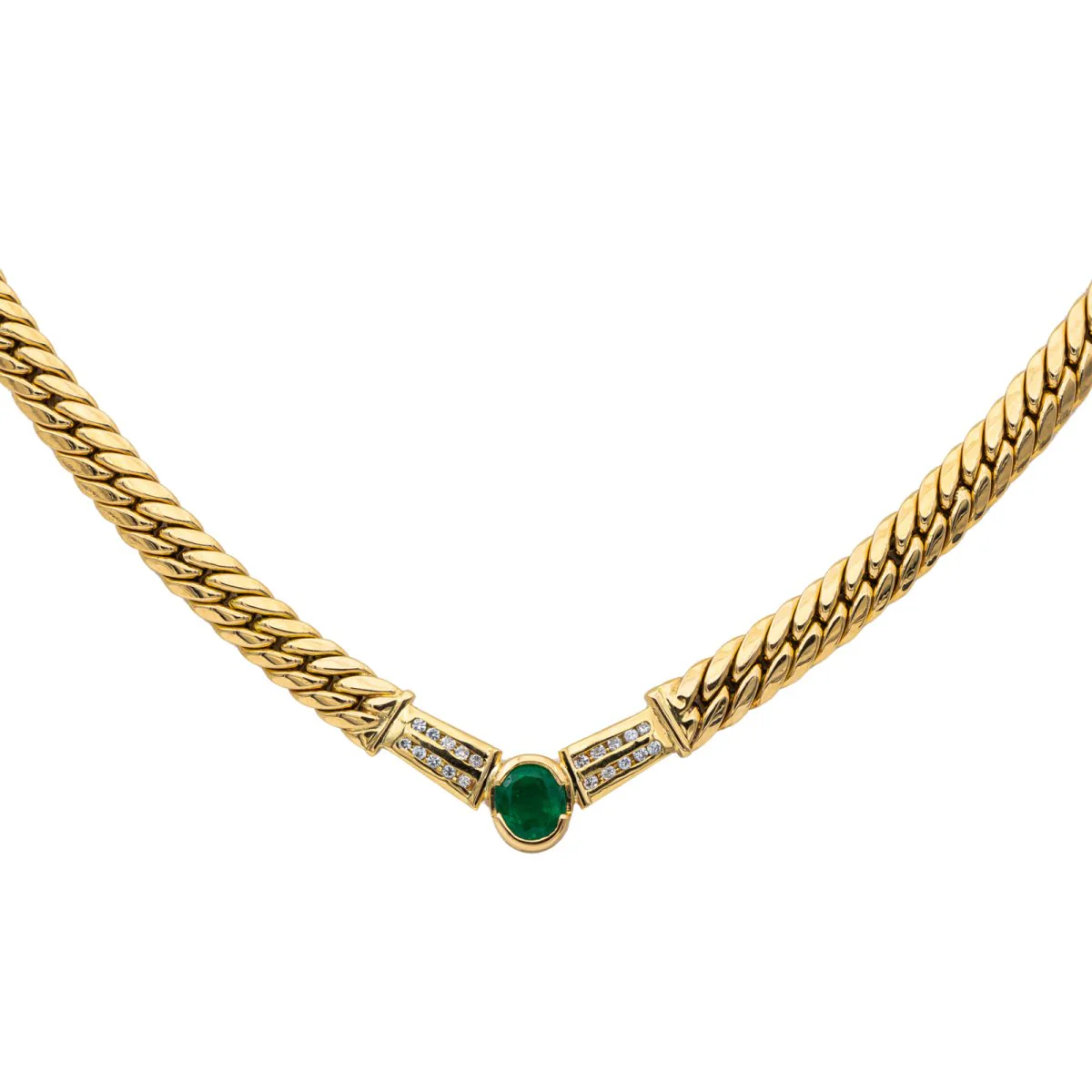 English mesh necklace Yellow gold Emerald - Image 3
